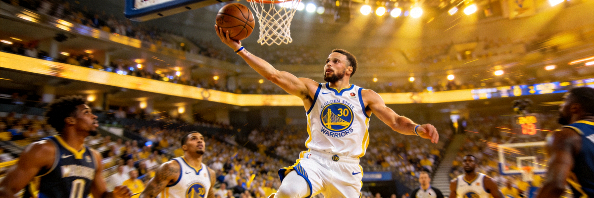 NBA总决赛精彩瞬间 - 勇士队球员斯蒂芬库里在三分线外飘逸投篮